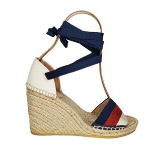 Gucci Lilibeth Sylvie Web Multicolor Canvas Wedge Espadrille Sandals